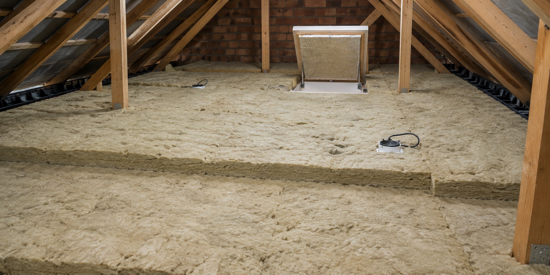 A loft insulated to full depth between and over the joists
