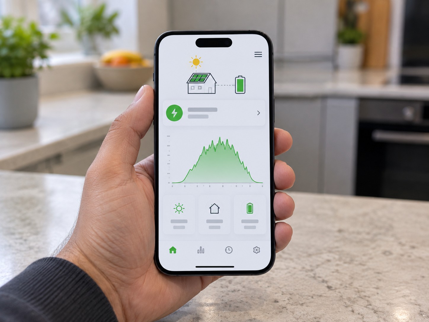 A phone showing the solar generation app