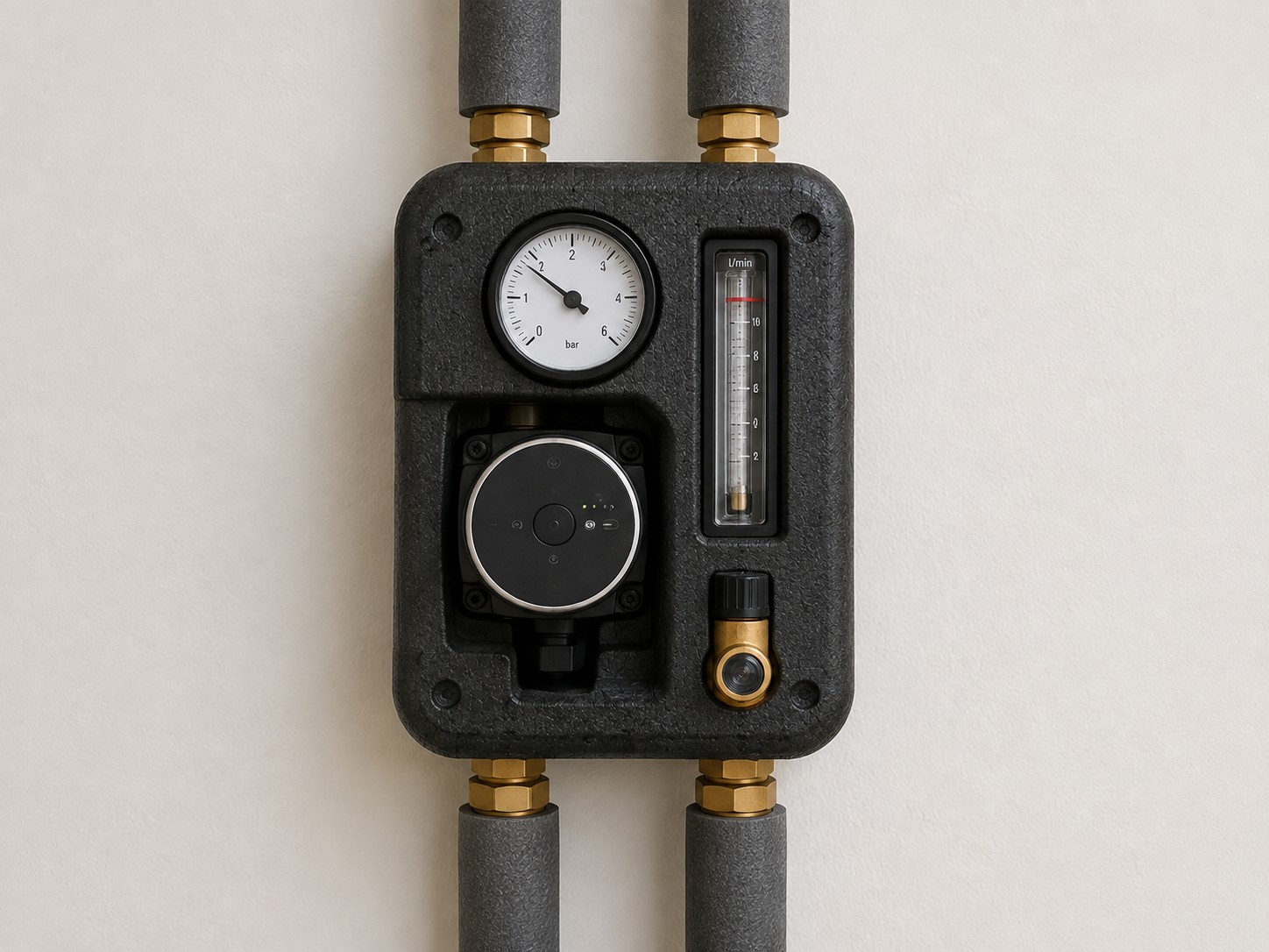 A solar pump station with gauge and flow meter