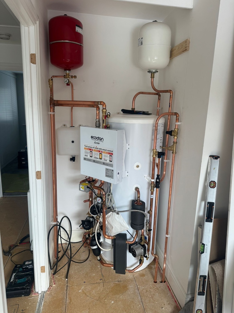 Cylinder, controls and pipework