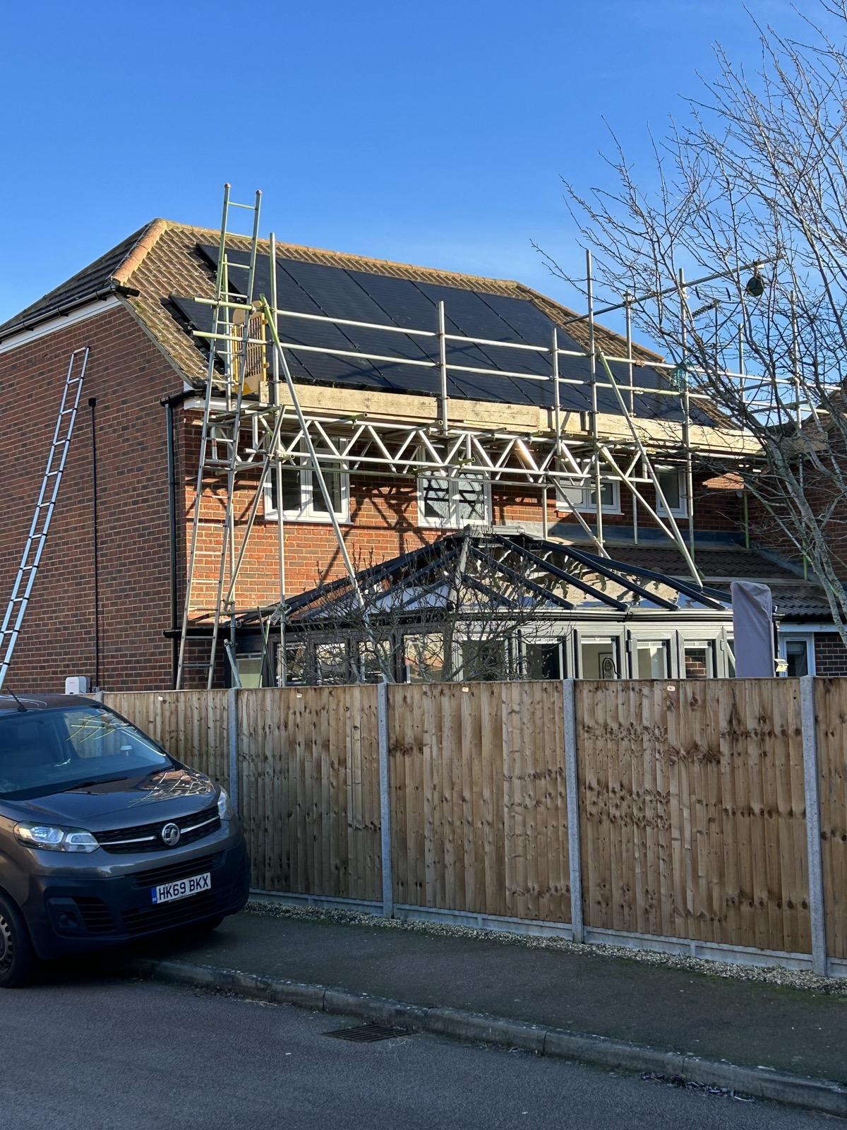 Scaffolding in place during a solar installation