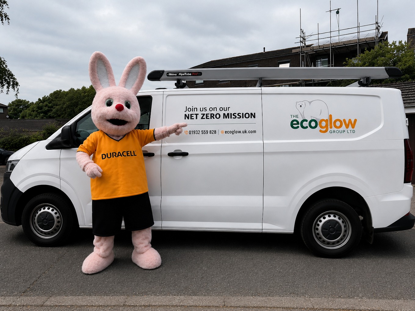 The Duracell mascot beside an EcoGlow van in company livery