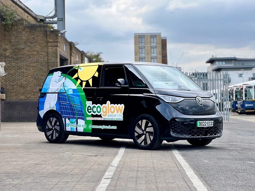 An EcoGlow van in company livery on a street in Surrey